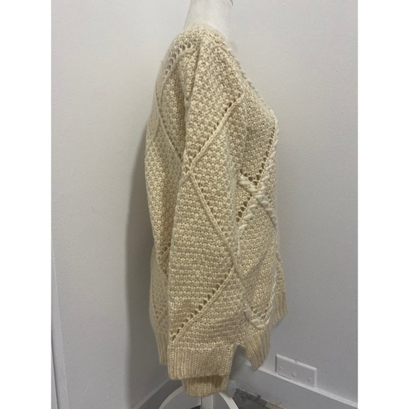 Anthro Moon River Chunky Knit Sweater Ivory Long Sleeve Diamond Medium - Picture 5 of 6